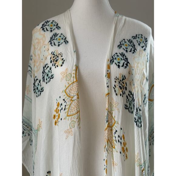 Boho Fringe Kimono Duster Cardigan Open Front Beach Cover Up Festival Resort - Picture 3 of 11